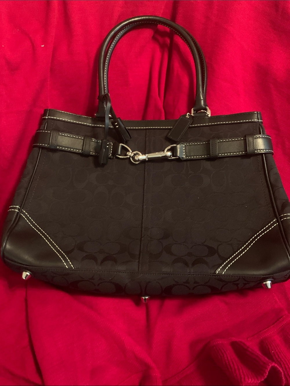Coach Black Signature Satchel with Silver Hardware